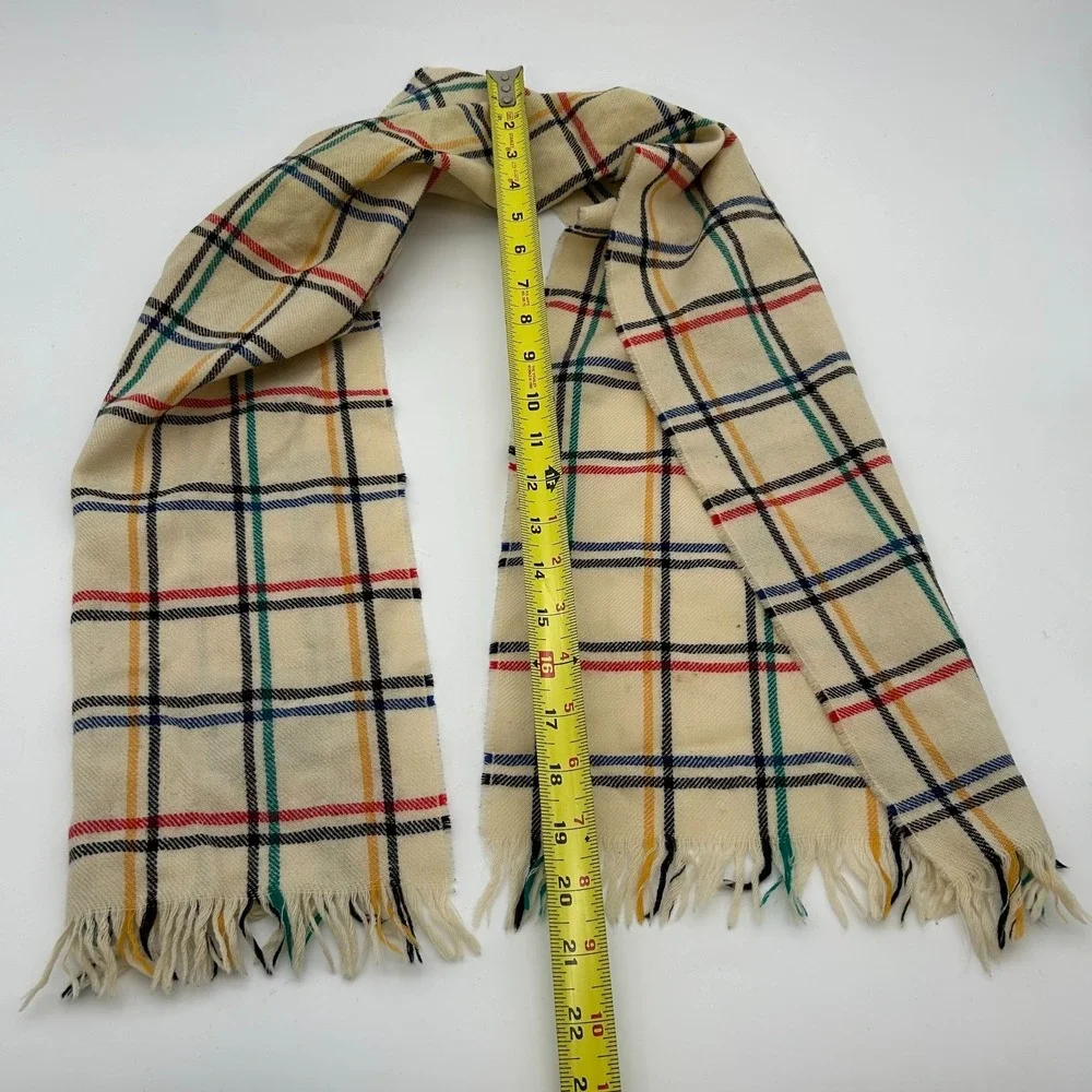 Vintage Pendleton Virgin Wool Scarf Men's Cream Plaid USA Made - One Size